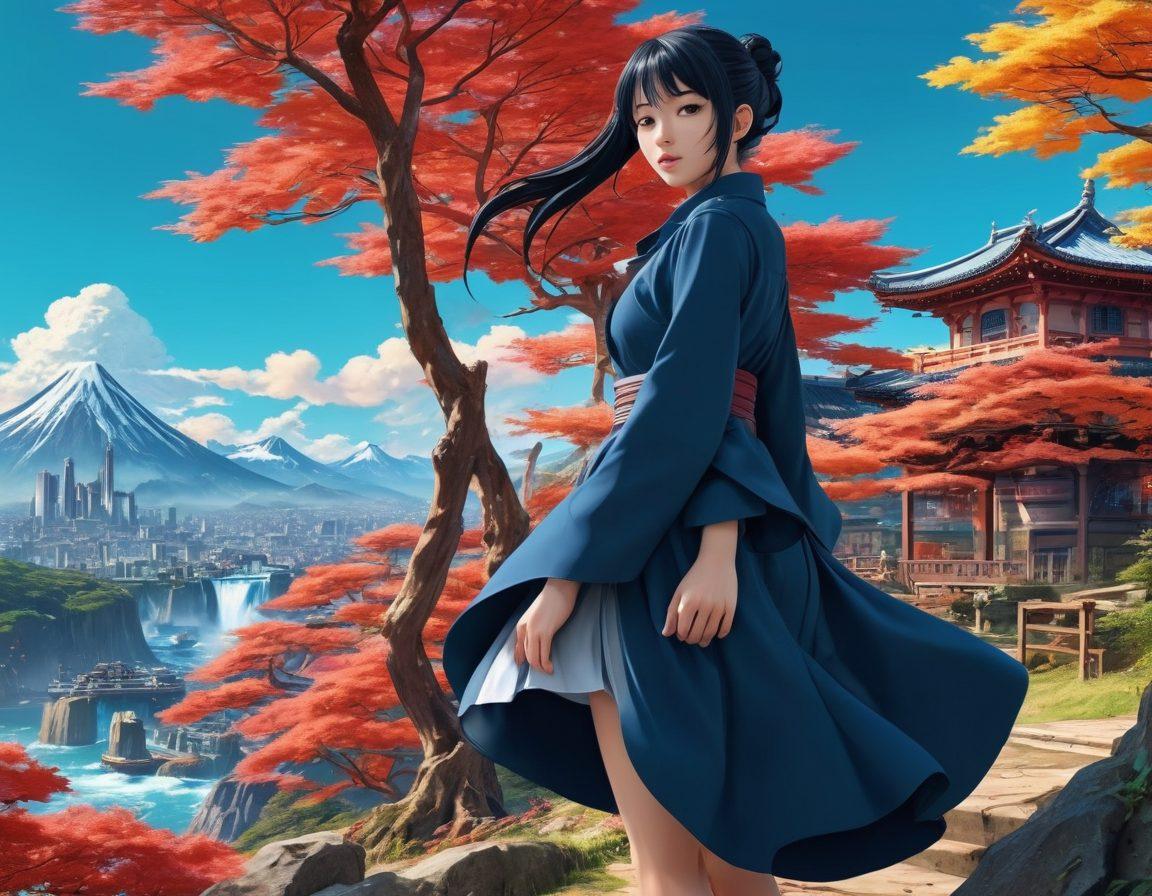 A visually captivating tableau featuring an array of diverse characters from various adult anime and manga genres, set against a backdrop that transitions through vibrant landscapes symbolizing different themes—like fantasy, cyberpunk, and romance. Include dynamic poses that depict the characters engaging in storytelling, with visual narratives flowing around them. Incorporate elements like manga panels and anime-style effects that enhance the vibrancy and thematic depth. 3D collage. vibrant colors. dynamic composition.